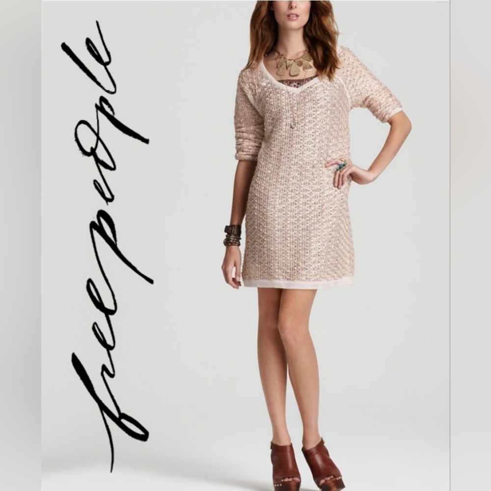 Free People New Romantics Oversized Boxy V-Neck Boho Tunic Short Dress sz S